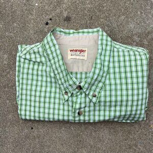 Vintage Wrangler Short Sleeve Button Up Shirt size 3XL 1990's Green‎ Plaid Top